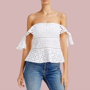 NWT Rebecca Taylor Amora Off The Shoulder Eyelet Lace Peplum Top White Size 8